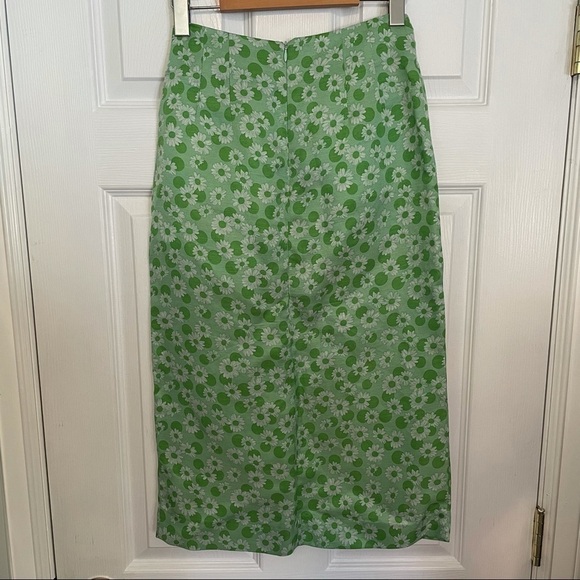 SANDRO Paris Silk & Linen Green Long Floral Print Botton Skirt with slit 0 - Picture 7 of 12
